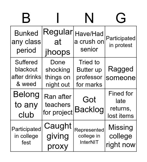 NIT DURGAPUR Bingo Card