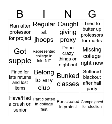 NIT DURGAPUR Bingo Card