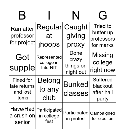 NIT DURGAPUR Bingo Card
