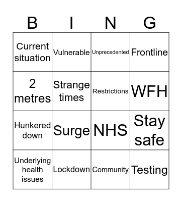 Corona Bingo Card