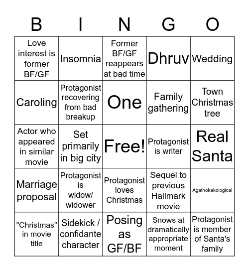 Hallmark Christmas Movie Bingo Card