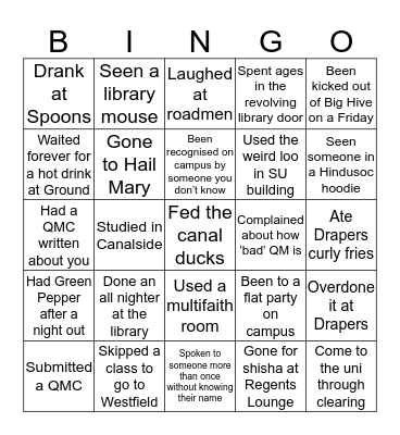 Queen Mary Bingo Card