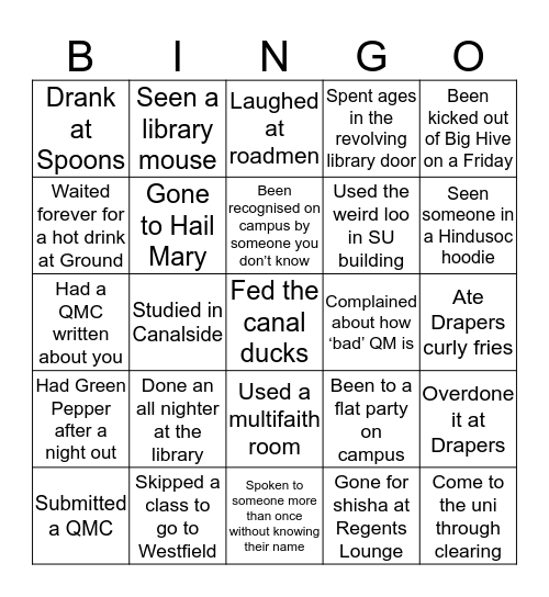 Queen Mary Bingo Card