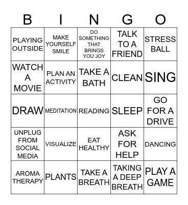 COPING SKILLS BINGO Card