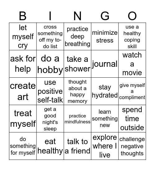 Self-Care Bingo Card