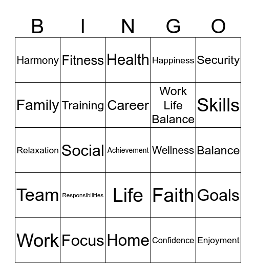 Work Life Balance Bingo Card