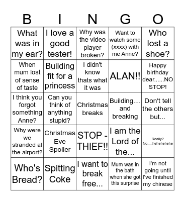 Family Bingo!! Bingo Card