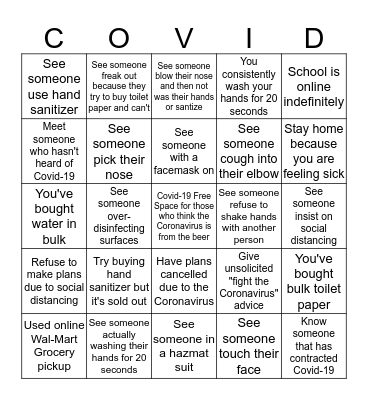 Covid-19 Bingo Card