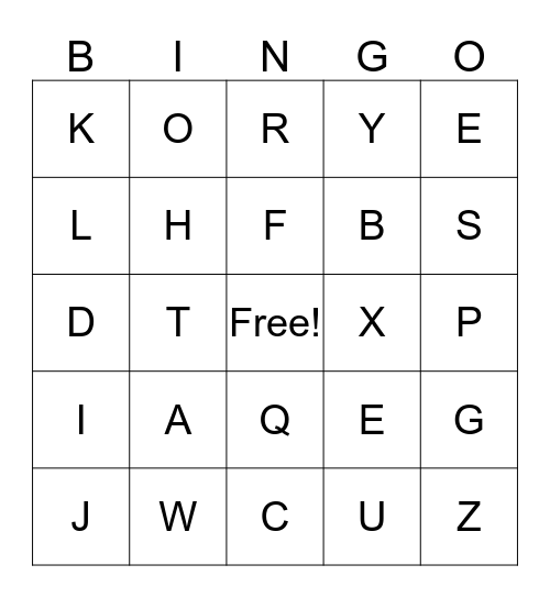 Alphabet Bingo  Bingo Card