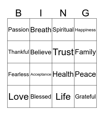 Positivity Bingo Card