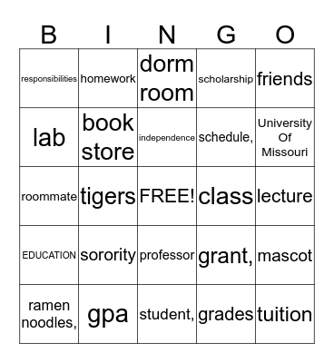 Jevon's Grad/Trunk Party Bingo Card