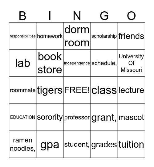 Jevon's Grad/Trunk Party Bingo Card