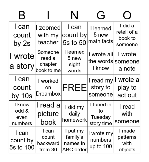 Stay at Home BINGO Card