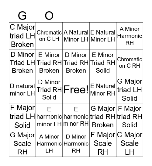 Grade 1 Technical Bingo Card