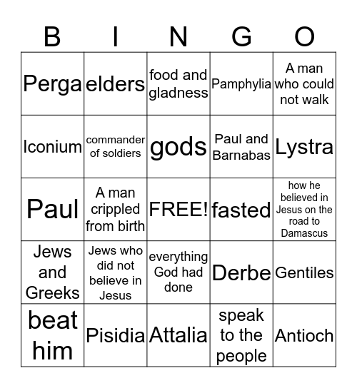Acts 14 Bingo Card