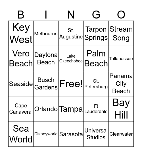 Places in Florida Bingo Card