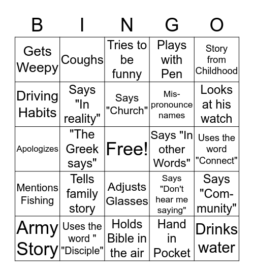 Sermon Streaming Bingo Card