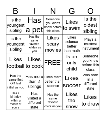 Get to Know Each Other! Bingo Card