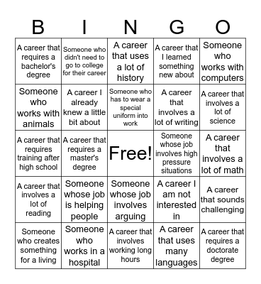 NPE Career Fair Bingo Card