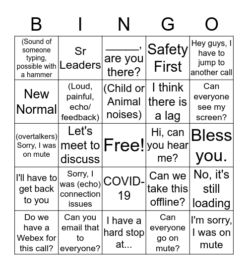 Conference Call Bingo Card