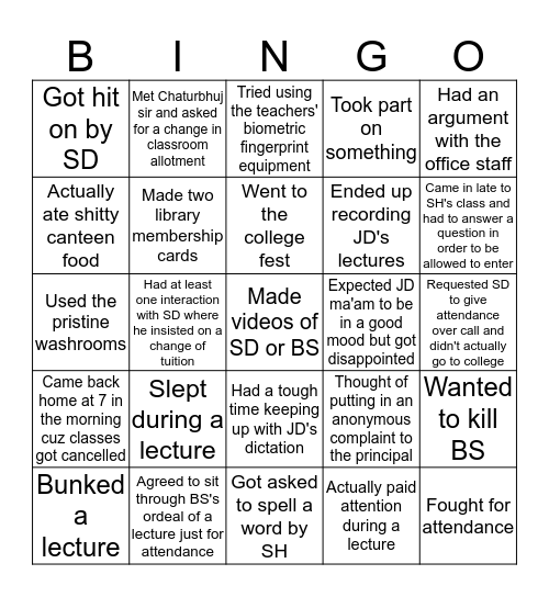 SNSC Bingo Card