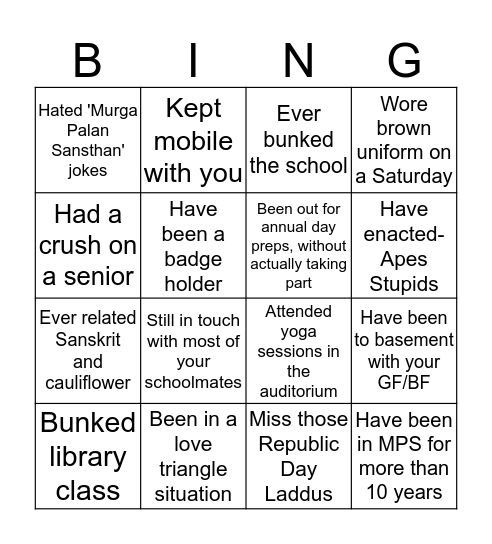 MPS Ajmer Bingo Card