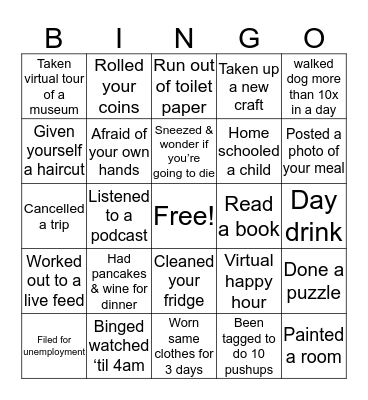 KP’s Quarantine Bingo Card