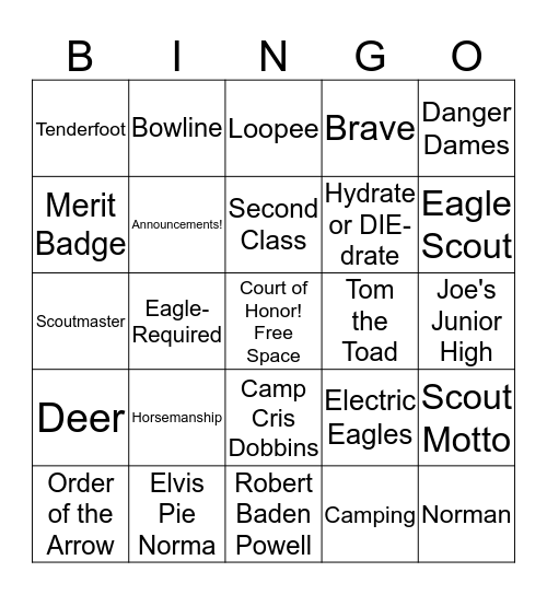 Scout Bingo Card