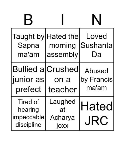 WGS Bingo Card