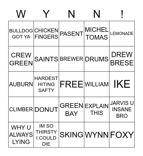 WYNN BINGO Card