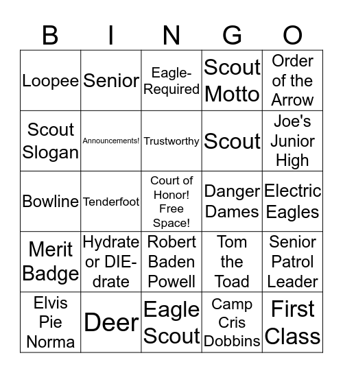 Scout Bingo Card