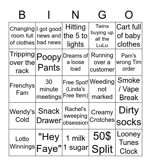 Frenchy's Quarantine Bingo Card