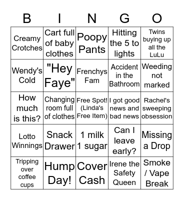 Frenchy's Quarantine Bingo Card