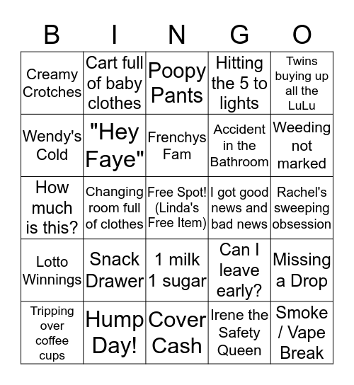 Frenchy's Quarantine Bingo Card