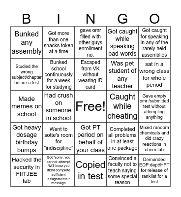 SPIPS FIITJEE BINGO  Bingo Card