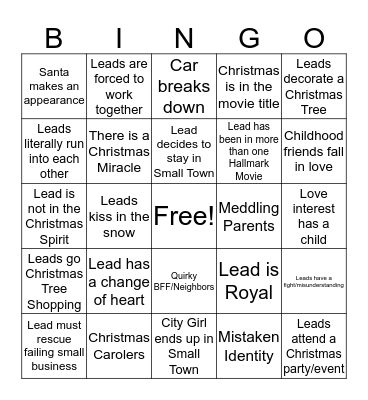 Hallmark Christmas Movie Bingo Card