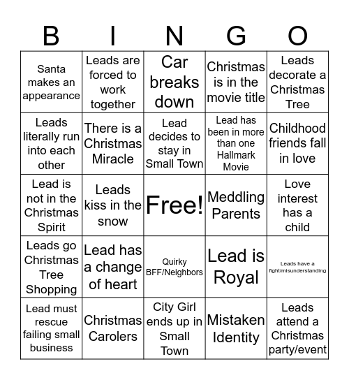 Hallmark Christmas Movie Bingo Card