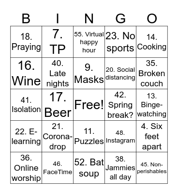 Quarantine-ingo Bingo Card