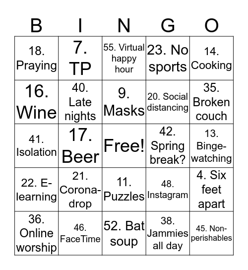 Quarantine-ingo Bingo Card
