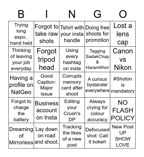 The Photographer's BINGO! Bingo Card