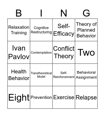 Health Behavior Bingo Card