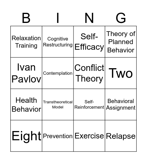 Health Behavior Bingo Card