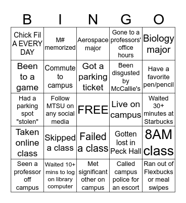 MTSU Bingo Card