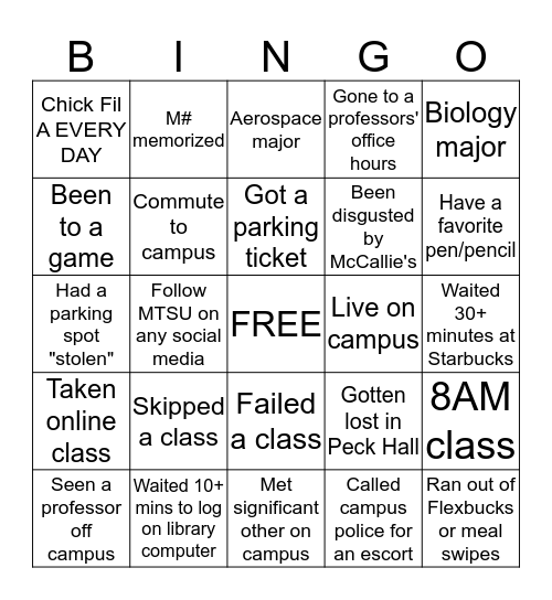 MTSU Bingo Card