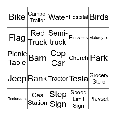 On the Road Scavenger Hunt Bingo Card