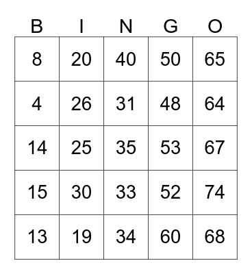 1-75 Bingo Card