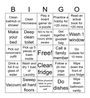 Time to Quarantine!  Bingo Card