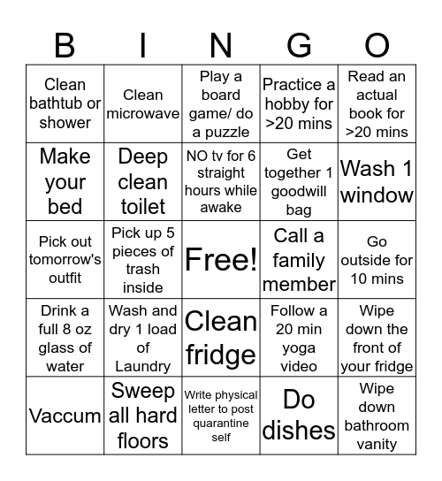 Time to Quarantine!  Bingo Card