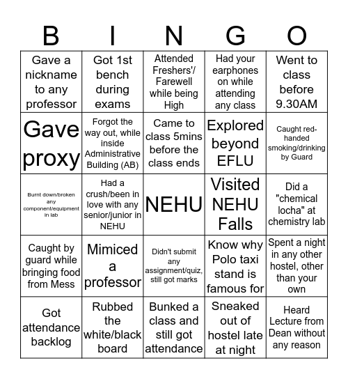 NEHU Bingo Card