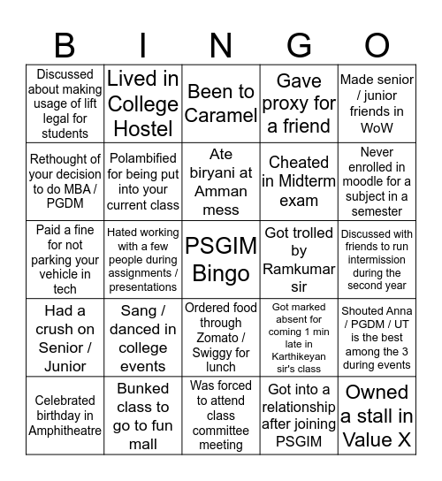 Untitled Bingo Card